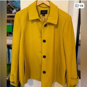 Lands’ End Pea Coat Mustard Yellow Wool Silk Lining 16P